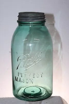 Antique Vintage ODD Green Blue Ball Perfect Mason Fruit Jar With Lid 1/2 Gallon • $39.99