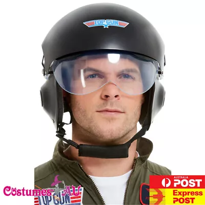 Licensed Top Gun Helmet 80s Adult Movie Deluxe Pilot Black Costume Accessory • $55.09