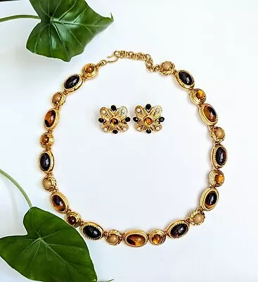 $180 • Buy Vintage Engraved Monet Cabochons Necklace And Earrings Set