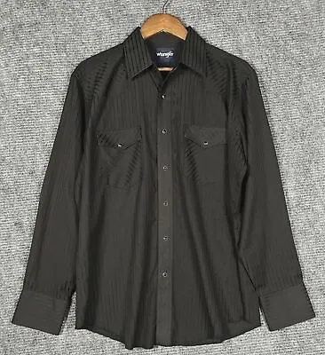 Vintage Wrangler Pearl Snap Shirt Men LG Black Pin Striped Cowboy Western • $13.50