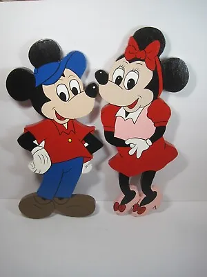 Mickey & Minnie Mouse Wooden Large Reversible Hand Made & Painted Figurines 18  • $13.90