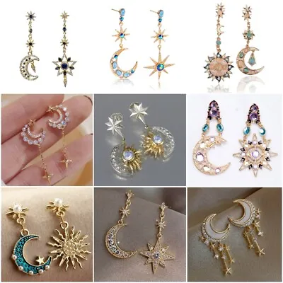$2.08 • Buy Women Sun Moon Star Cubic Zirconia Drop Earrings 925 Silver Party Jewelry Gifts