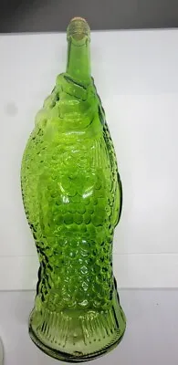Vintage Green Glass Fish Wine Bottle Decanter 11.75  • $12