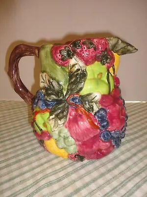 Vintage 1995 Majolica Ceramic Fruit Pitcher Block Country Orchard By Gear 8 Tall • $14.99