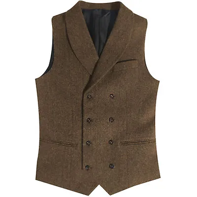 2023 Men's Suit Vest Brown Thick Twill Double-breasted Vest • $47.99