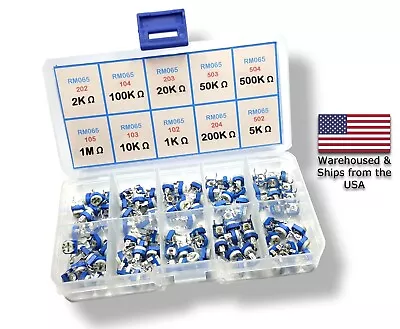 100pcs 10 Value Potentiometer Trimpot Variable Resistor Assortment Box Kit RM065 • $8.75