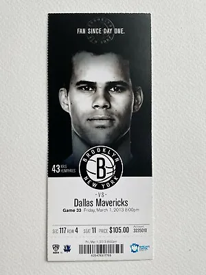 2013 Dallas Mavericks At Brooklyn Nets Ticket 3/1/13 Nowitzki 20 Points • $7.50