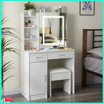 2-Drawer Dressing Table Vanity Set With Touch-control Mirror For Bedroom Makeup • £144.76