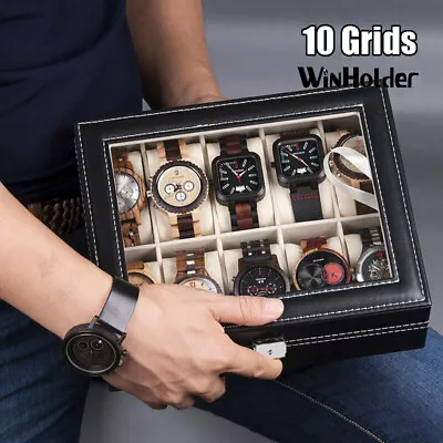 Watch Display Case 10 Grids Jewelry Collection Storage Organizer Leather Box A • £9.97