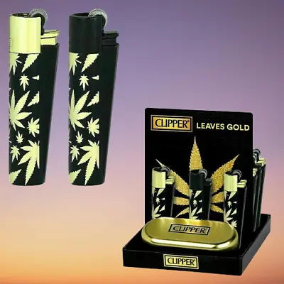 Metal Clipper Lighter LEAVES GOLD Design With Gift Case Gas Refillable X 1 • £7.92