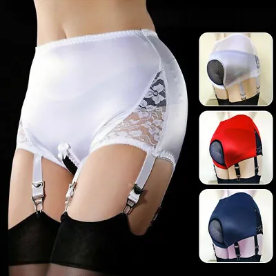 Women Open Crotch Garter Panty Satin Girdle 6 Claws Suspender Garter Belt S~3XL • $15