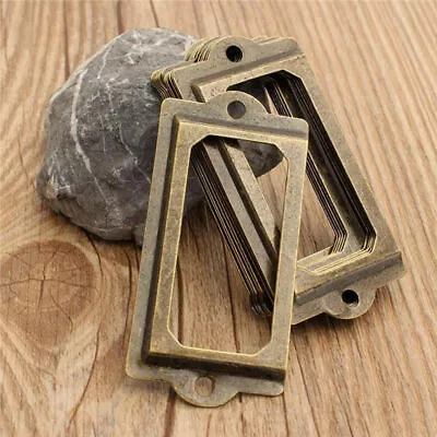 20X Antique Brass Metal Label Pull Frame Handle File Name Card Holder 40 Screws • £5.99