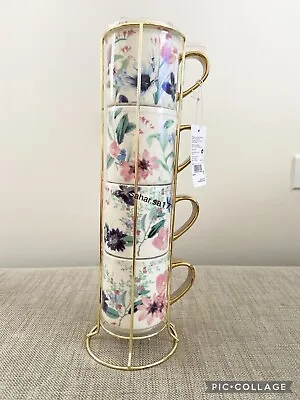 £23.80 • Buy NEXT Set Of 4 Lipsy Imogen Stacking Mugs/Home Office Kitchen Deco Floral Cups