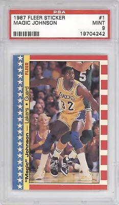 Magic Johnson Psa 9 1987 Fleer Basketball #1 Sticker Lakers Hof 4242 • $37.63