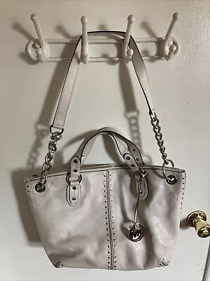 Michael Kors Astor Studded Leather Satchel Crossbody Bag Large - White Cream • $55