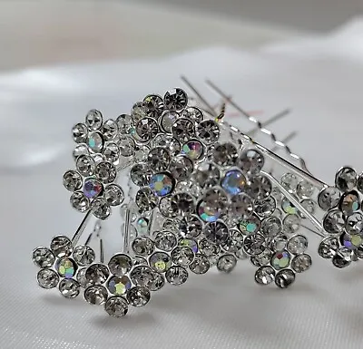 20 X Stunning Diamante SILVER Floral Hair Pins For Bridal Wedding • £3.99