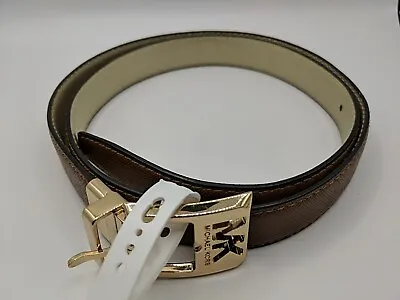 MICHAEL KORS Women's Twist Reversible Gold/Brown Gold Buckle Belt Size L NEW • $15