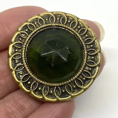 VTG Large Gay 90's Brass Button Green Jewel Center Victorian 1 1/2” *see Pics* • $9.99