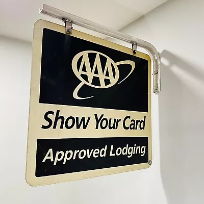 Vintage AAA Approved Lodging Double Sided Reflective Gas Oil Sign W/ Mount 26x24 • $199.95