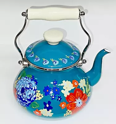 The Pioneer Woman  Dazzling Dahlias  Enamel On Steel 2 Qt Tea Kettle-teal Floral • $9.99