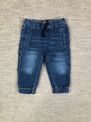 7 For All Mankind Jeans Baby Girls 12M Months Blue Denim Cuffed Drawstring • $13.99