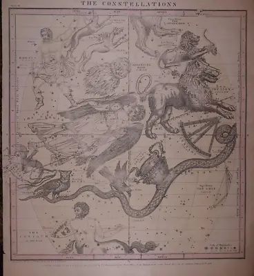 1856 Star Chart ~ CONSTELLATIONS / LEO - VIRGO - LIBRA ~ Map By Burrett -#016 • $45.95