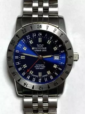 Glycine Airman 2000 World Timer Men's Wristwatch Beautiful Blue Dial From Japan • $827.80