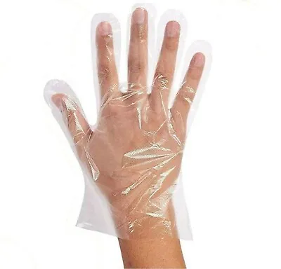 200 Disposable Plastic Gloves PE Polythene Clear Catering Food Safe Prep ONE SIZ • £2.99