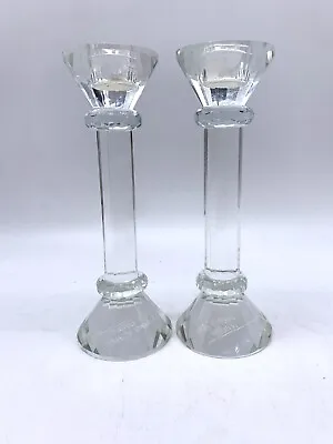 Kenneth Turner Of London Glass Crystal Pair Candlestick Holders 20cm • £20.77