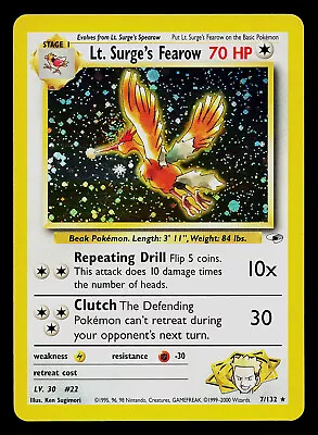 Pokemon Card - Lt. Surge's Fearow - Gym Heroes 7/132 Holo Rare • $29.99