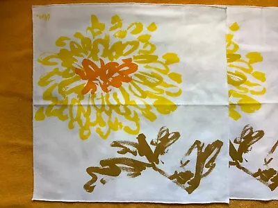 Vera Neumann 3 VINTAGE Cotton Napkins 15x15” Yellow Orange Brown FLOWER • $19.96