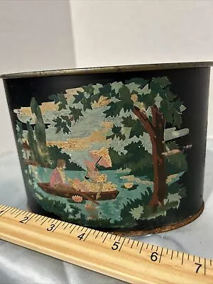 Handpainted Metal Trash Bin Plant Pot Vintage Boat On A Lake Theme With A Tree • $10