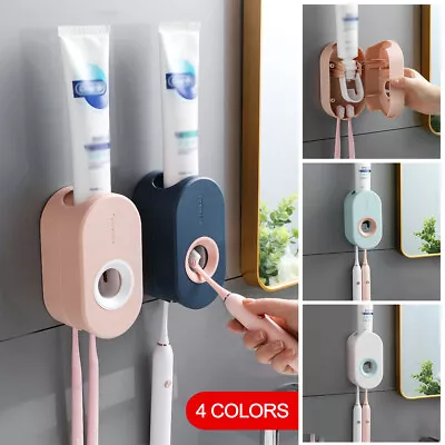 Automatic Toothpaste Dispenser Bathroom Wall-mounted Rack Toothbrush Holder • $13.04