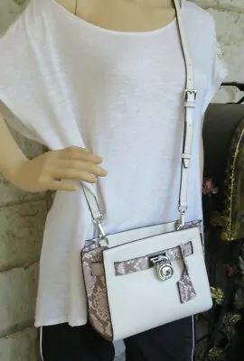 NEW Rare Unique SM Michael Kors Hamilton Messenger White/Snake Ecru LOCK Key • $199.99