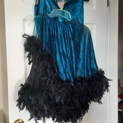 $9.50 • Buy Handmade Spandex Dance Skate Body Suit L Skirt Ostrich Feathers Costume