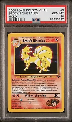 PSA 10 2000 Pokemon Gym Challenge #3 Brock's Ninetales Holo Foil Unlimited Rare • $189.99