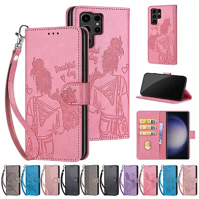 For Samsung Galaxy S24 S23 S22 S21 Pattern Leather Flip Stand Wallet Case+Strap • $12.49