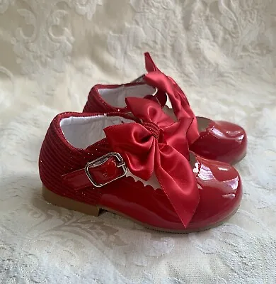 Spanish/Romany  Bow Shoes Red With Glitter Mary Janes Girls Party Valentines • £19.99