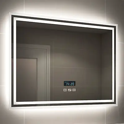 EMKE Bluetooth LED Bathroom Mirror Lights With Shaver Socket Clock 800 X 600 Mm • £138.99