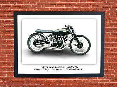 Vincent Black Lightning Motorcycle A3 Print Poster Photographic Paper Wall Art  • £9.99