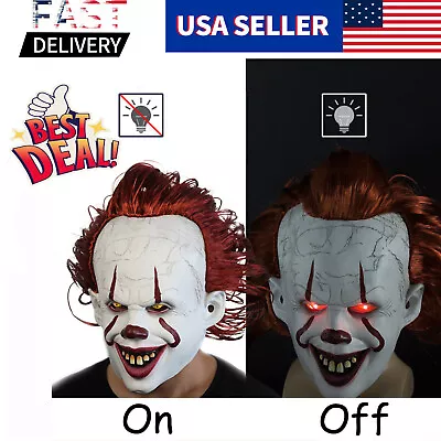 LED Pennywise Scary Clown Mask Halloween Cosplay Costume Latex Full Head Killer • $18.99