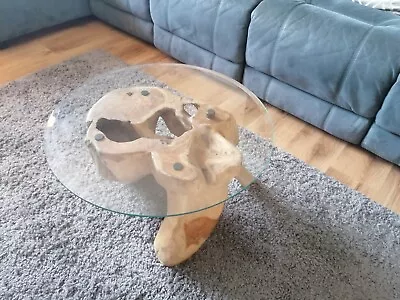 £115 • Buy Glass Topped Teak Root Coffee Table -Root Wood Side Table - Solid Wood - Natural
