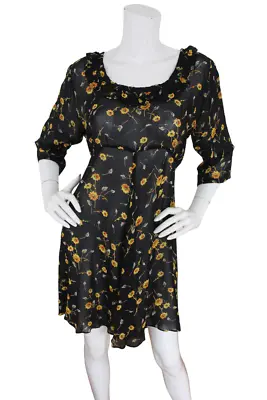 Marrika Nakk Dress Sunflower Floral Peasant Fiesta Tie Waist Mini Womens S/M • $58.47