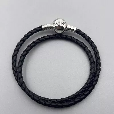 Pabdora Bracelet/New Pandora Moments Double Black Leather Bracelet /44cm/ M-L • £35.99