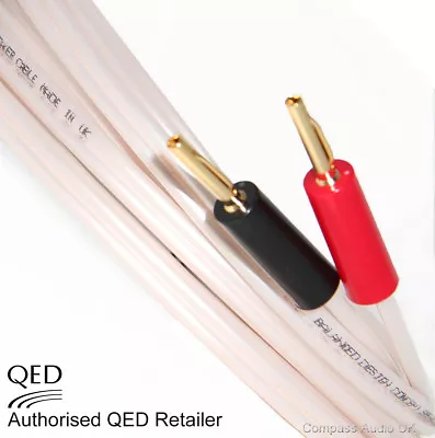 QED ORIGINAL 2 X 1m OFC Speaker Cable Terminated 4mm Banana Plugs Stereo Pair • £22.95