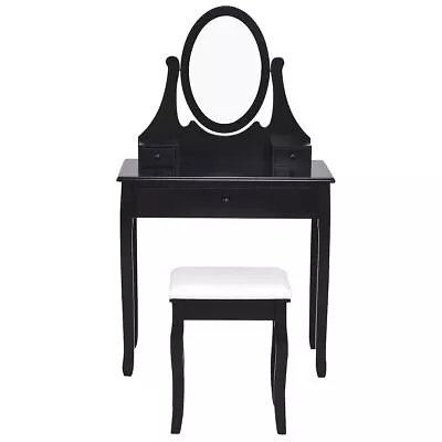 Topbuy Mirrored Dressing Table Wooden Vanity Makeup Unit W/ Cushioned Stool • $149.99