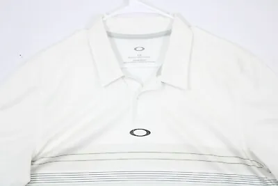 Oakley Mens Size Large Light Beige Striped Performance Golf Polo Shirt **READ • $15.99
