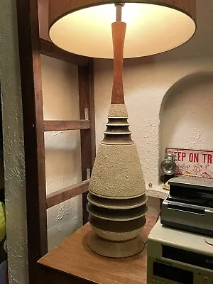 Vtg Mid Century Modern Ceramic / Teak Wood Table Lamp Sweden Danish 38” TALL • $210