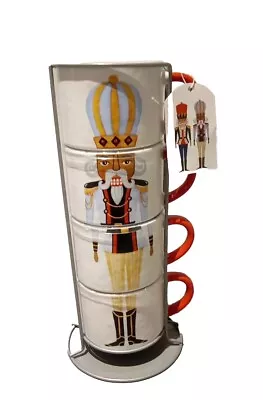  Nutcracker Tree Set Of 4 Stacking Mugs With Stand/Tea Coffee Cup Christmas New • £17.99