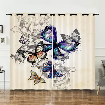 Curtains Eyelet Blackout Opaque Decor Bedroom/Living Room/Butterflies Flutter • £34.04